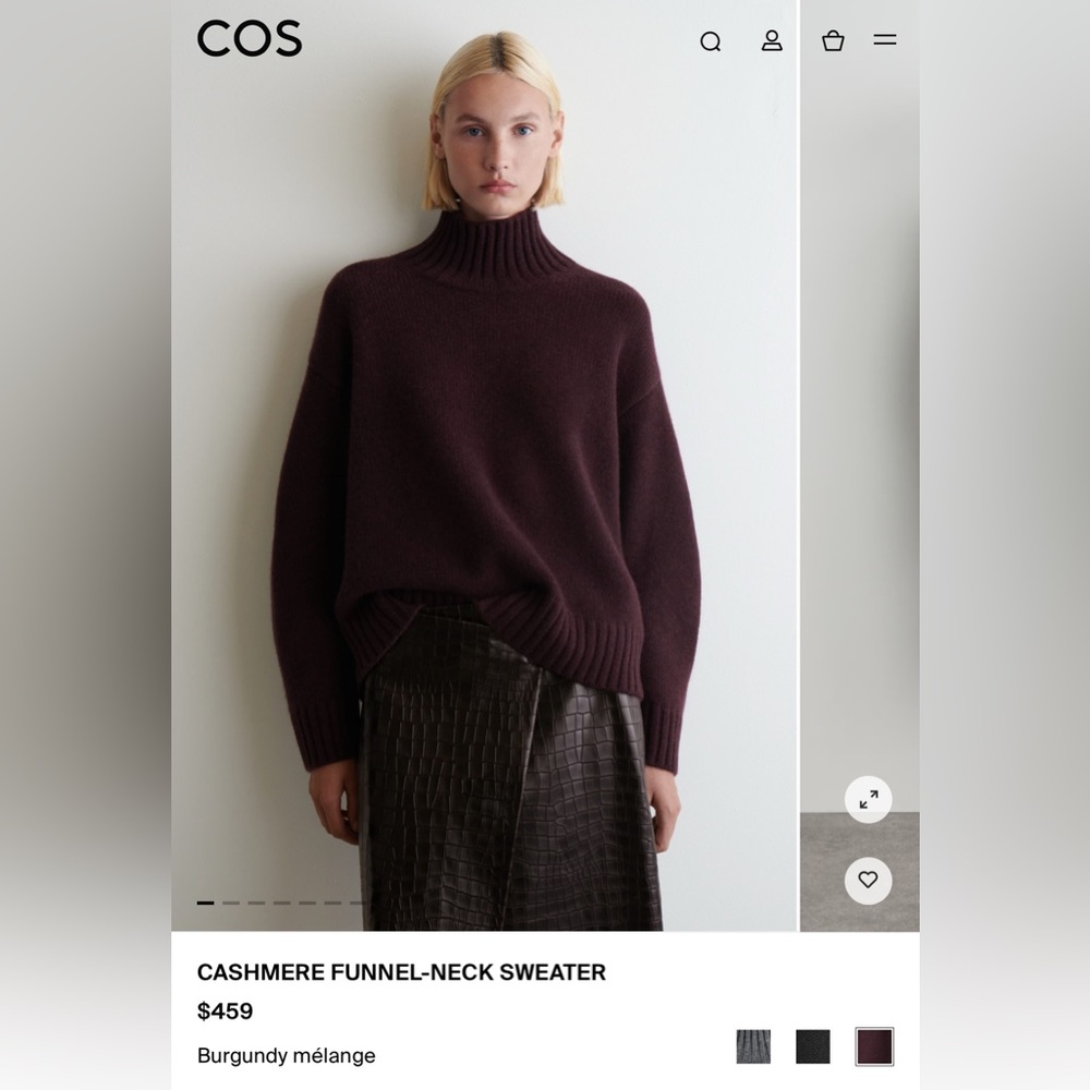 NWT Current Season COS Cashmere Funnel-Neck Sweater